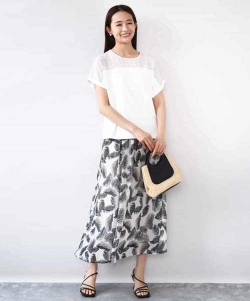 MK MICHEL KLEIN（エムケーミッシェルクラン）の「シアーチェック切替えカットソー/洗える（Tシャツ/カットソー・レディース・アイボリー/グレー・38）」の10枚目の写真