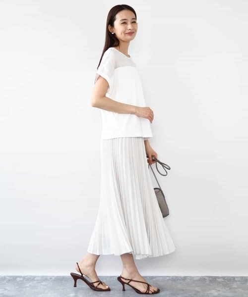 MK MICHEL KLEIN（エムケーミッシェルクラン）の「シアーチェック切替えカットソー/洗える（Tシャツ/カットソー・レディース・アイボリー/グレー・38）」の12枚目の写真