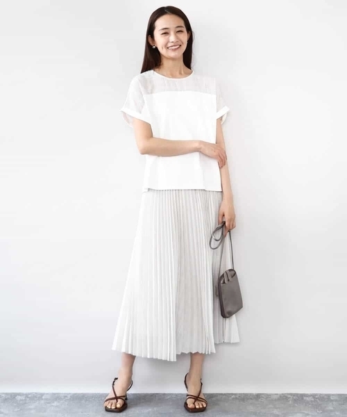 MK MICHEL KLEIN（エムケーミッシェルクラン）の「シアーチェック切替えカットソー/洗える（Tシャツ/カットソー・レディース・アイボリー/グレー・38）」の13枚目の写真