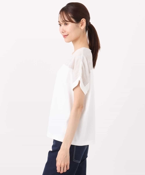 MK MICHEL KLEIN（エムケーミッシェルクラン）の「シアーチェック切替えカットソー/洗える（Tシャツ/カットソー・レディース・アイボリー/グレー・38）」の16枚目の写真