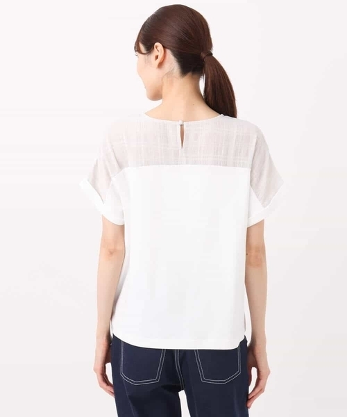 MK MICHEL KLEIN（エムケーミッシェルクラン）の「シアーチェック切替えカットソー/洗える（Tシャツ/カットソー・レディース・アイボリー/グレー・38）」の17枚目の写真