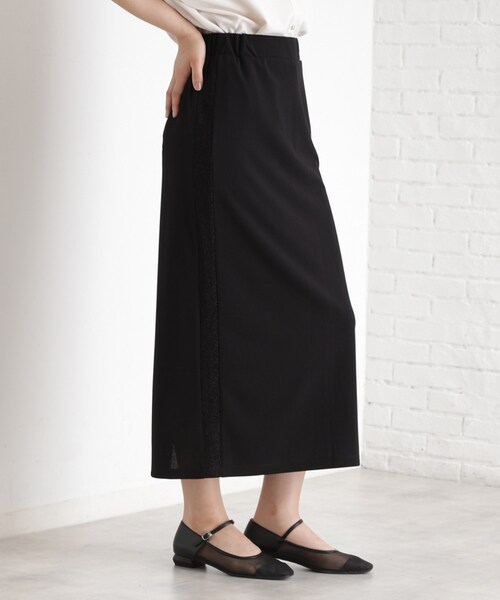 THE SHOP TK （ザ ショップ ティーケー ）の「サイドラメラインタイトスカート【洗濯機OK】（スカート・レディース・ダークブラウン/ブラック・12/13）」の3枚目の写真