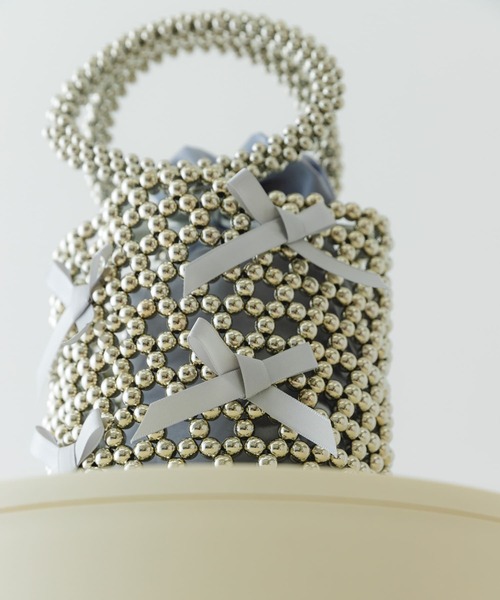 RODE SKO（ロデスコ）の「リボンビーズバッグ（ハンドバッグ・レディース・ブラック/グレー・ONE）」の3枚目の写真