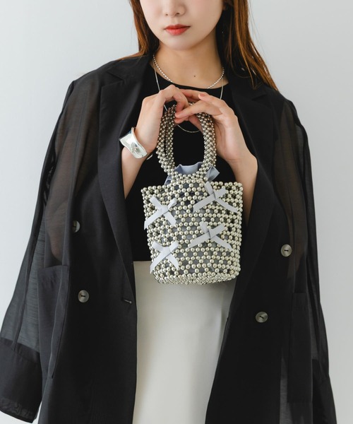 RODE SKO（ロデスコ）の「リボンビーズバッグ（ハンドバッグ・レディース・ブラック/グレー・ONE）」の6枚目の写真