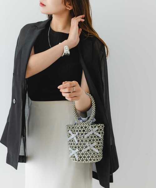 RODE SKO（ロデスコ）の「リボンビーズバッグ（ハンドバッグ・レディース・ブラック/グレー・ONE）」の7枚目の写真