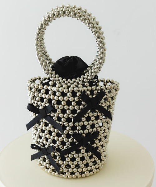 RODE SKO（ロデスコ）の「リボンビーズバッグ（ハンドバッグ・レディース・ブラック/グレー・ONE）」の14枚目の写真