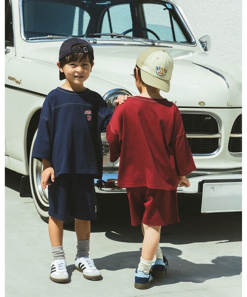 BEAMS mini（ビームスミニ）の「ワイド 天竺 セットアップ 2025FW（90～150cm）（サロペット/オーバーオール・キッズ・ワイン/ネイビー/ブラウン系その他4・100/90/120/110/150/140/130）」の3枚目の写真
