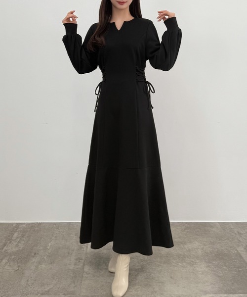 キーネック裏起毛レースアップワンピース（ワンピース）｜CENEA