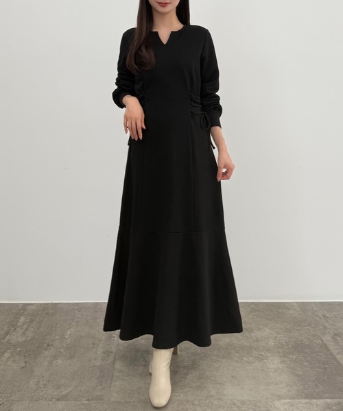 キーネック裏起毛レースアップワンピース（ワンピース）｜CENEA