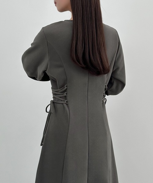 セール】キーネック裏起毛レースアップワンピース（ワンピース