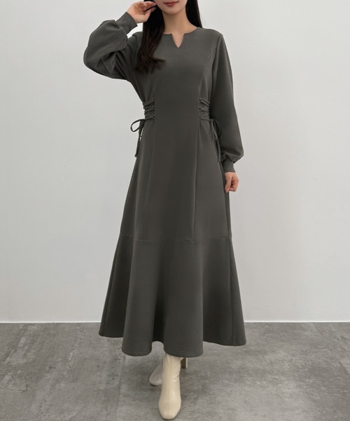 ワンピース Rena キーネック裏起毛レースアップワンピース（ワンピース）｜CENEA