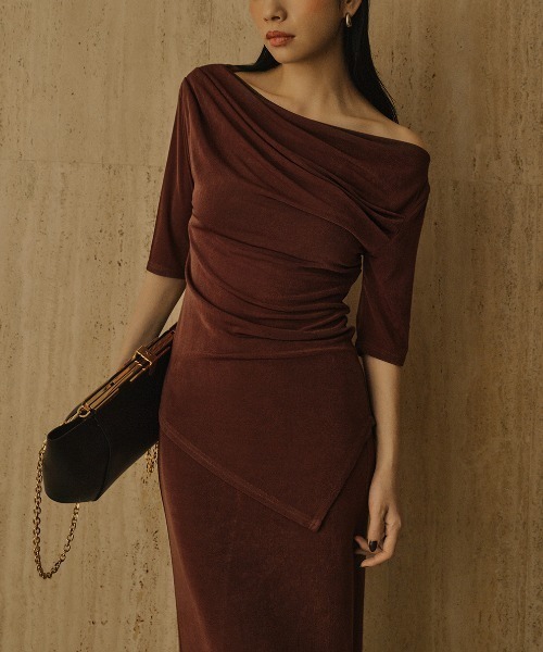 アセテートドレープカットトップス（Tシャツ/カットソー