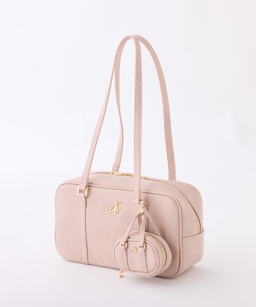 one after another NICE CLAUP（ワンアフターアナザーナイスクラップ）の「ミニバッグチャーム付きスクエアボストンバッグ（ボストンバッグ・レディース・ピンク/ブラウン/アイボリー/チャコールグレー・FREE）」の4枚目の写真