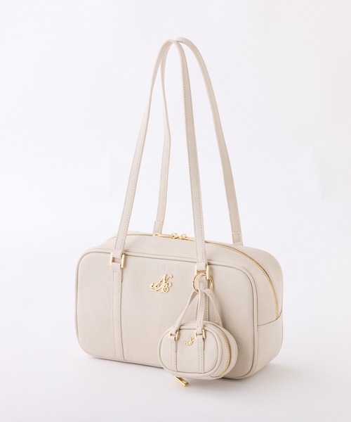 one after another NICE CLAUP（ワンアフターアナザーナイスクラップ）の「ミニバッグチャーム付きスクエアボストンバッグ（ボストンバッグ・レディース・ピンク/ブラウン/アイボリー/チャコールグレー・FREE）」の2枚目の写真