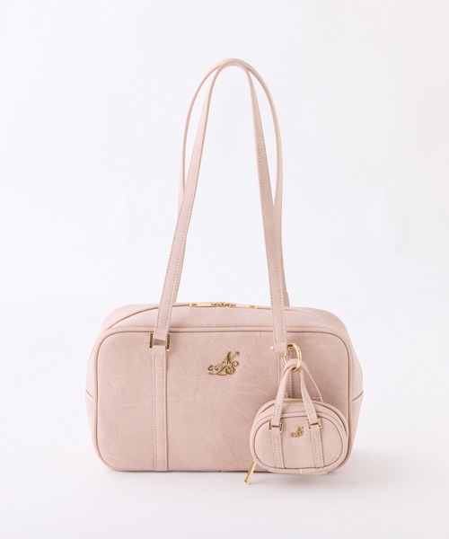 one after another NICE CLAUP（ワンアフターアナザーナイスクラップ）の「ミニバッグチャーム付きスクエアボストンバッグ（ボストンバッグ・レディース・ピンク/ブラウン/アイボリー/チャコールグレー・FREE）」の5枚目の写真