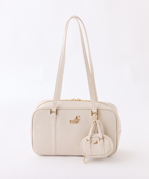 one after another NICE CLAUP（ワンアフターアナザーナイスクラップ）の「ミニバッグチャーム付きスクエアボストンバッグ（ボストンバッグ・レディース・ピンク/ブラウン/アイボリー/チャコールグレー・FREE）」の6枚目の写真