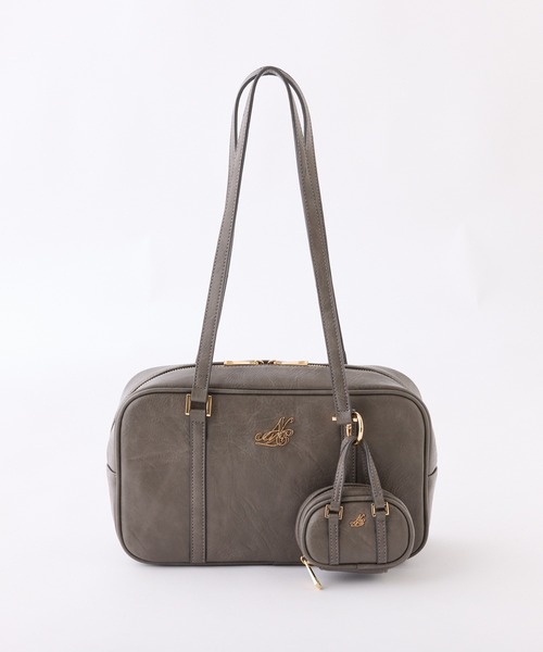 one after another NICE CLAUP（ワンアフターアナザーナイスクラップ）の「ミニバッグチャーム付きスクエアボストンバッグ（ボストンバッグ・レディース・ピンク/ブラウン/アイボリー/チャコールグレー・FREE）」の8枚目の写真