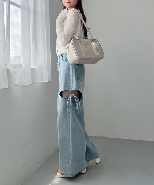 one after another NICE CLAUP（ワンアフターアナザーナイスクラップ）の「ミニバッグチャーム付きスクエアボストンバッグ（ボストンバッグ・レディース・ピンク/ブラウン/アイボリー/チャコールグレー・FREE）」の21枚目の写真