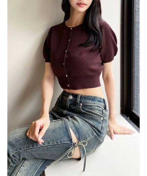 RESEXXY（リゼクシー）の「クルーネックハーフスリーブニットカーデ（カーディガン/ボレロ・レディース・ブラウン/ブラック/その他1/ピンク・FREE）」の3枚目の写真