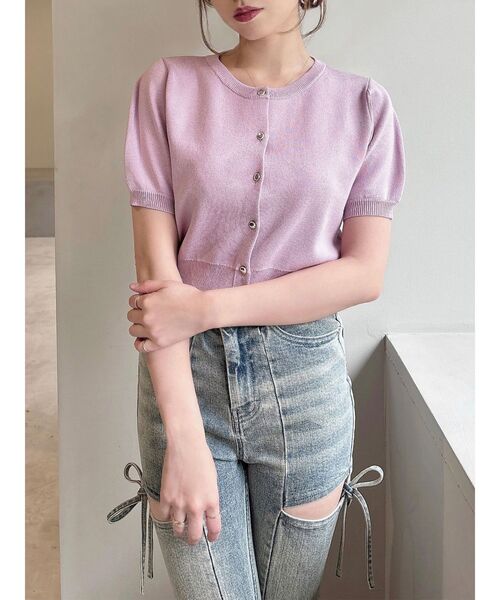 RESEXXY（リゼクシー）の「クルーネックハーフスリーブニットカーデ（カーディガン/ボレロ・レディース・ブラウン/ブラック/その他1/ピンク・FREE）」の4枚目の写真