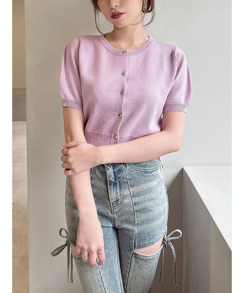 RESEXXY（リゼクシー）の「クルーネックハーフスリーブニットカーデ（カーディガン/ボレロ・レディース・ブラウン/ブラック/その他1/ピンク・FREE）」の6枚目の写真