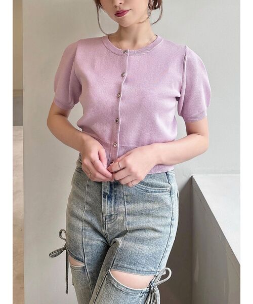 RESEXXY（リゼクシー）の「クルーネックハーフスリーブニットカーデ（カーディガン/ボレロ・レディース・ブラウン/ブラック/その他1/ピンク・FREE）」の7枚目の写真