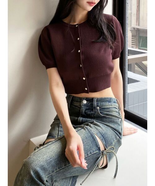 RESEXXY（リゼクシー）の「クルーネックハーフスリーブニットカーデ（カーディガン/ボレロ・レディース・ブラウン/ブラック/その他1/ピンク・FREE）」の11枚目の写真