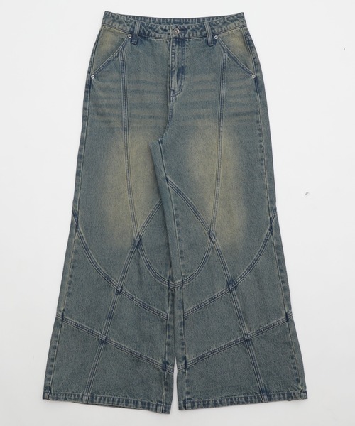 SHORT ROUND（ショートラウンド）の「SHORT ROUND/スウィッチングフレアデニムパンツ（デニムパンツ・メンズ・コバルトブルー/ブラック系3・LARGE/MEDIUM）」の3枚目の写真