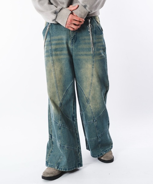 SHORT ROUND（ショートラウンド）の「SHORT ROUND/スウィッチングフレアデニムパンツ（デニムパンツ・メンズ・コバルトブルー/ブラック系3・LARGE/MEDIUM）」の14枚目の写真