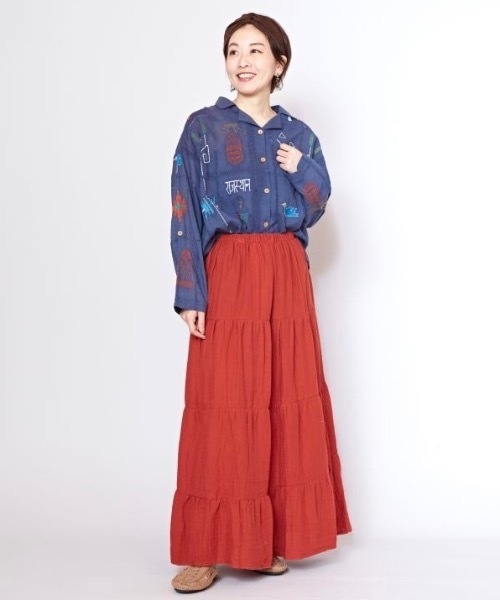 チャイハネ(チャイハネ)の「【チャイハネ】コッタイティアードスカート(スカート・レディース・ブルー/オレンジ/ベージュ・FREE)」の6枚目の写真