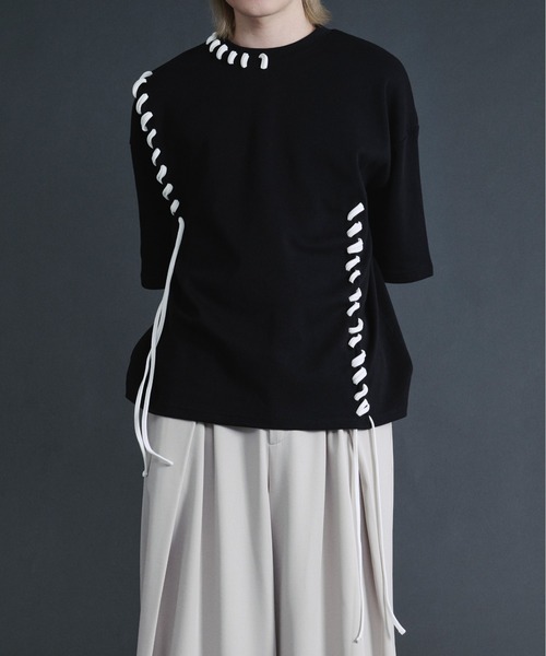 Ellno Loset(エルノロゼット)の「ステッチデザインスムースTシャツ(Tシャツ/カットソー・メンズ・ブラック/オフホワイト・SMALL/MEDIUM/LARGE)」の12枚目の写真