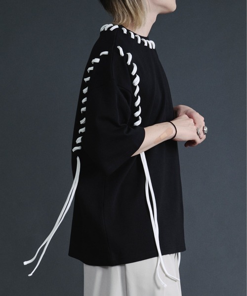 Ellno Loset(エルノロゼット)の「ステッチデザインスムースTシャツ(Tシャツ/カットソー・メンズ・ブラック/オフホワイト・SMALL/MEDIUM/LARGE)」の15枚目の写真