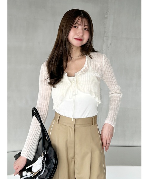 SNIDEL（スナイデル）の「ボレロシアーカーディガン（カーディガン/ボレロ・レディース・ネイビー/ピンク/アイボリー・F）」の2枚目の写真