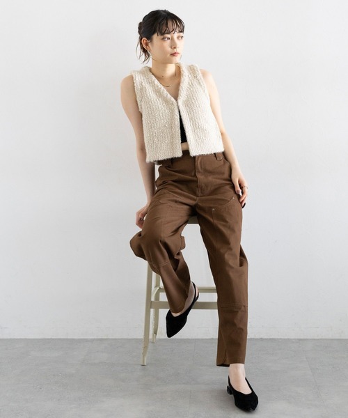 RAGEBLUE(レイジブルー)の「フロントフック/Vネックスラブニットベスト(ベスト・レディース・オフホワイト/ブラック・FREE)」の3枚目の写真