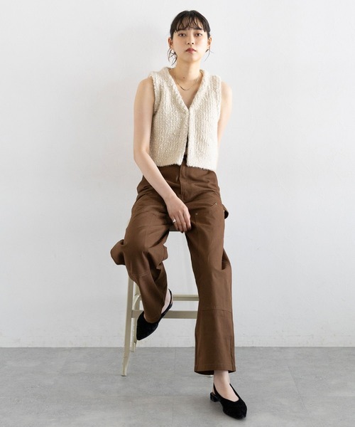 RAGEBLUE(レイジブルー)の「フロントフック/Vネックスラブニットベスト(ベスト・レディース・オフホワイト/ブラック・FREE)」の4枚目の写真