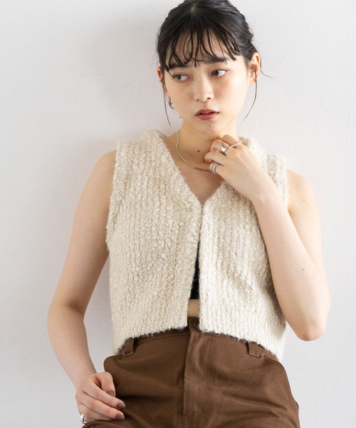RAGEBLUE(レイジブルー)の「フロントフック/Vネックスラブニットベスト(ベスト・レディース・オフホワイト/ブラック・FREE)」の5枚目の写真
