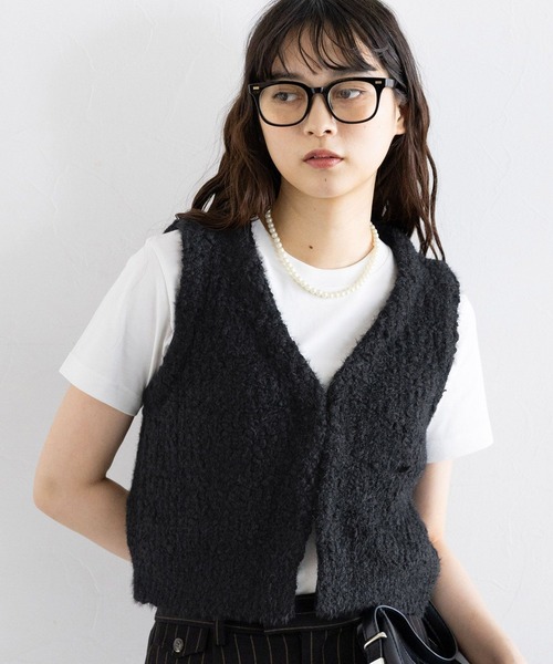 RAGEBLUE(レイジブルー)の「フロントフック/Vネックスラブニットベスト(ベスト・レディース・オフホワイト/ブラック・FREE)」の10枚目の写真