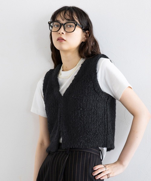 RAGEBLUE(レイジブルー)の「フロントフック/Vネックスラブニットベスト(ベスト・レディース・オフホワイト/ブラック・FREE)」の11枚目の写真