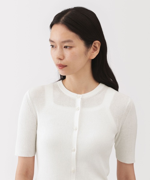 【新品未使用】コットン30G 半袖 ニットカーディガン MUJI Labo〕婦人 強撚コットンニット半袖カーディガン