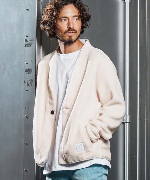 wjk reluxe（ダブルジェーケーリラックス）の「mcg3681-boa fleece X cardigan ボアフリースカーディガン(WR25W-08)（カーディガン/ボレロ・メンズ・ブラック/アイボリー/グレー・L/M/S）」の4枚目の写真
