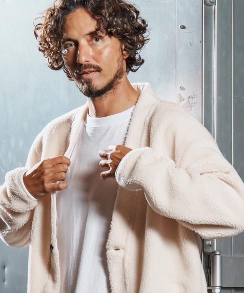 wjk reluxe（ダブルジェーケーリラックス）の「mcg3681-boa fleece X cardigan ボアフリースカーディガン(WR25W-08)（カーディガン/ボレロ・メンズ・ブラック/アイボリー/グレー・L/M/S）」の5枚目の写真