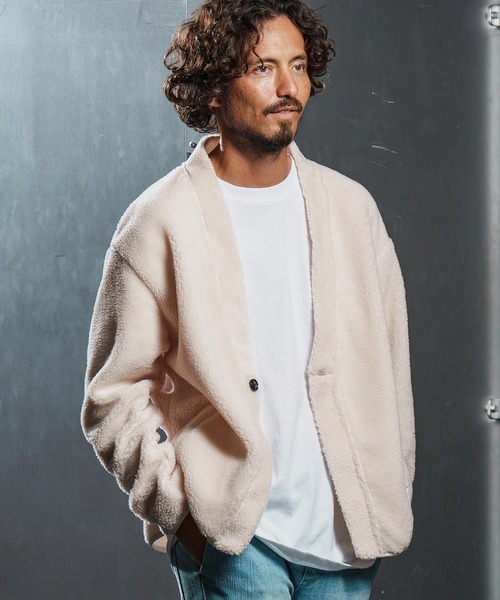 wjk reluxe（ダブルジェーケーリラックス）の「mcg3681-boa fleece X cardigan ボアフリースカーディガン(WR25W-08)（カーディガン/ボレロ・メンズ・ブラック/アイボリー/グレー・L/M/S）」の6枚目の写真