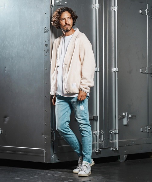wjk reluxe（ダブルジェーケーリラックス）の「mcg3681-boa fleece X cardigan ボアフリースカーディガン(WR25W-08)（カーディガン/ボレロ・メンズ・ブラック/アイボリー/グレー・L/M/S）」の8枚目の写真