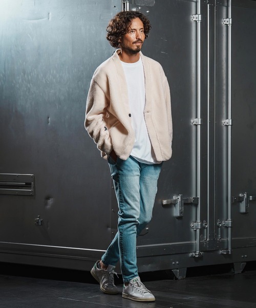 wjk reluxe（ダブルジェーケーリラックス）の「mcg3681-boa fleece X cardigan ボアフリースカーディガン(WR25W-08)（カーディガン/ボレロ・メンズ・ブラック/アイボリー/グレー・L/M/S）」の9枚目の写真