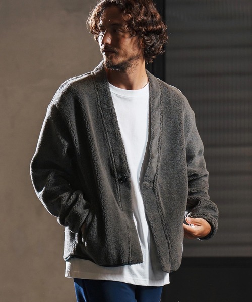 wjk reluxe（ダブルジェーケーリラックス）の「mcg3681-boa fleece X cardigan ボアフリースカーディガン(WR25W-08)（カーディガン/ボレロ・メンズ・ブラック/アイボリー/グレー・L/M/S）」の12枚目の写真