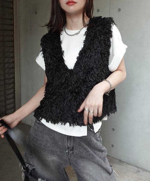 CORNERS(コーナーズ)の「フリンジベスト(Tシャツ/カットソー・レディース・グレー/アイボリー/ブラック/ブラウン・M)」の16枚目の写真