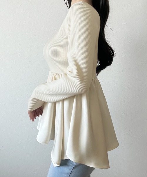 junoah(ジュノア)の「2wayランダムサテンペプラムコンビニットトップス(ニット/セーター・レディース・ブラック/アイボリー/モカ・LARGE/MEDIUM)」の6枚目の写真