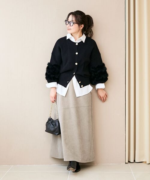 試着のみ❣️黒ファー袖のニットトップス 手洗い可能》TORRAZZO DONNA別注ラビットファーニット（ニット