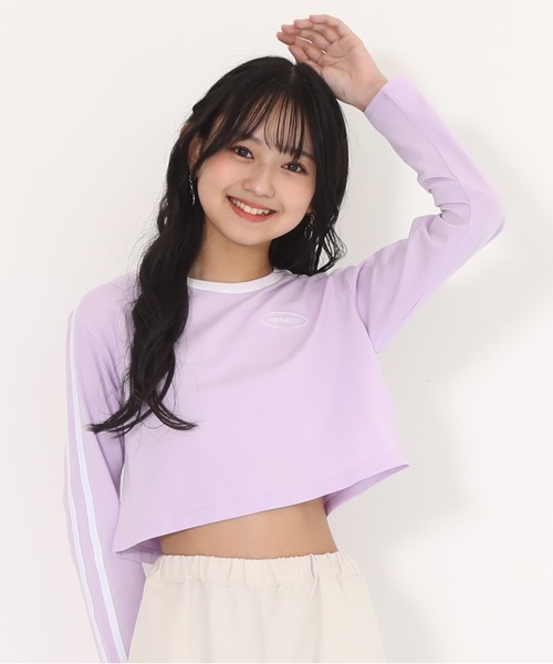 PINKHUNT（ピンクハント）の「PINKHUNT ピンクハント 2ライン ショート丈ロンT 0871K（Tシャツ/カットソー・キッズ・ブラック/パープル/ホワイト・120cm/130cm/140cm/150cm/160cm）」の3枚目の写真