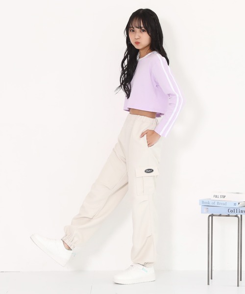 PINKHUNT（ピンクハント）の「PINKHUNT ピンクハント 2ライン ショート丈ロンT 0871K（Tシャツ/カットソー・キッズ・ブラック/パープル/ホワイト・120cm/130cm/140cm/150cm/160cm）」の7枚目の写真